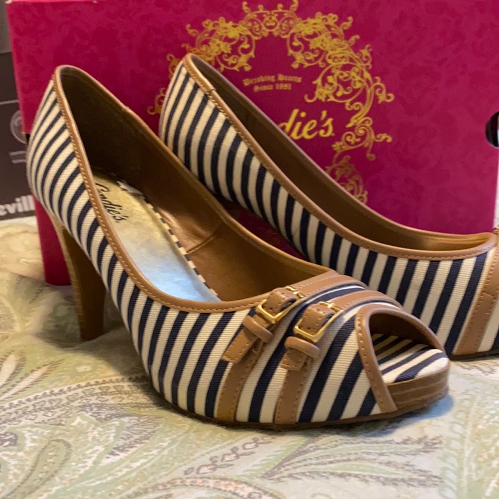 Candie’s Navy Stripe High Heels